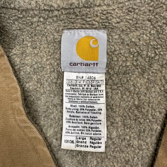 Carhartt Canvas Duck Vest Men Large Full Zip Sherpa Lined Distress Brown V26 CML - Picture 10 of 13